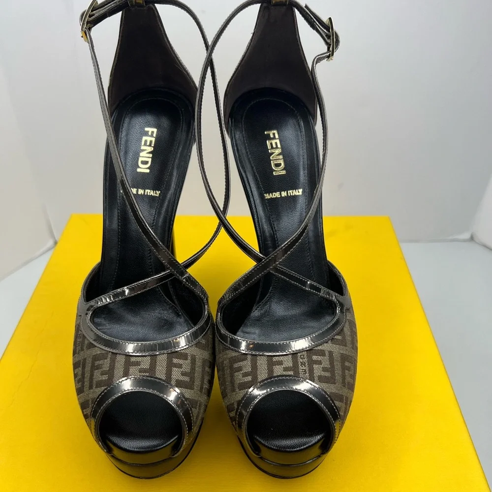 Fendi Brown Monogram Platform Heels